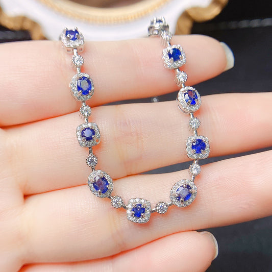 Natural sapphire bracelet S925 silver set main stone 3*4