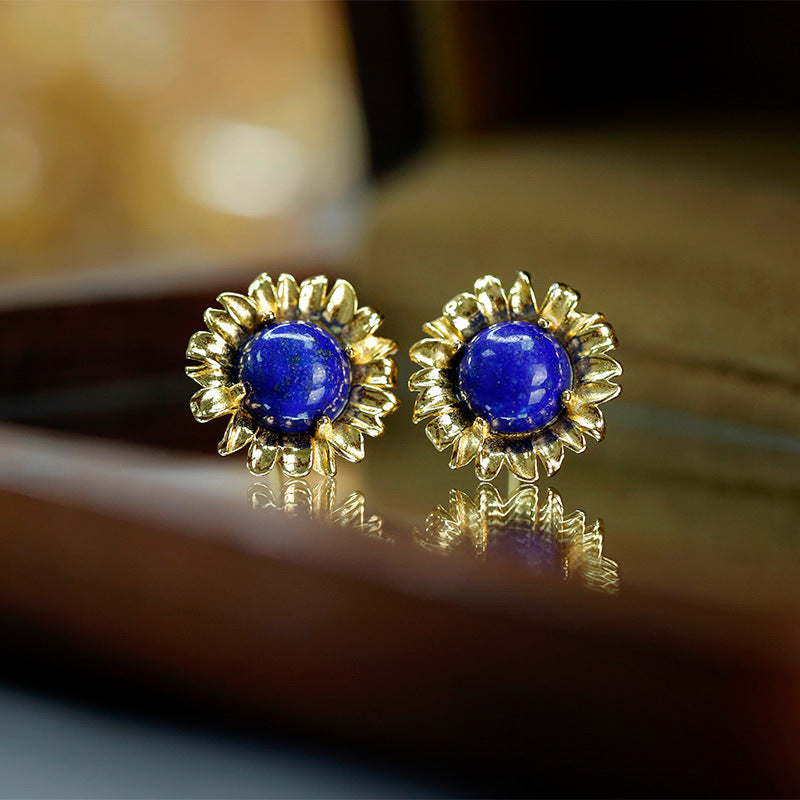 S925 Silver Set Lapis Lazuli Set Stud Earrings Ring Pendant