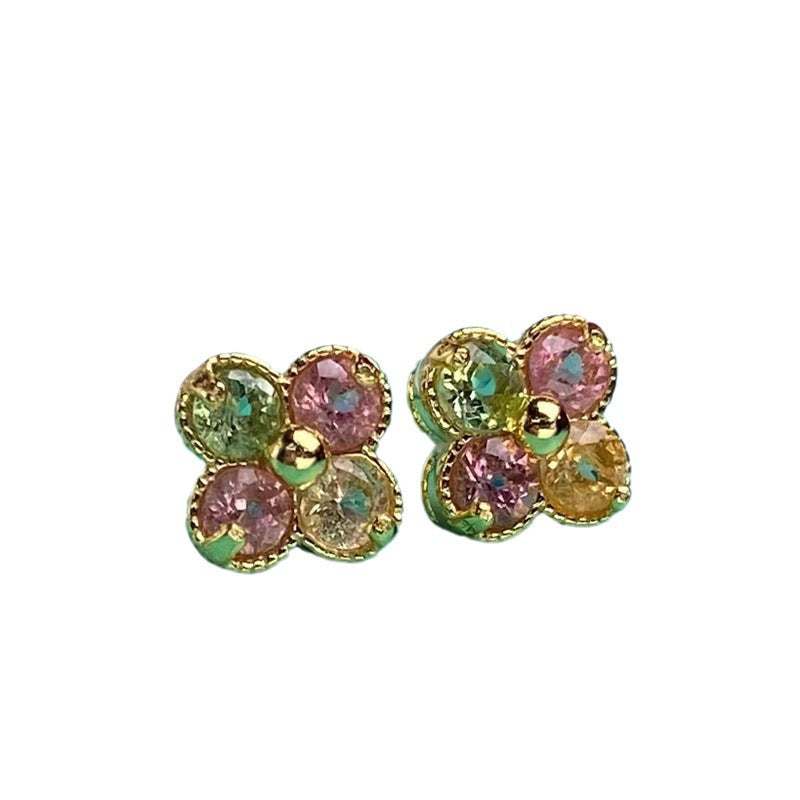 Natural tourmaline earrings inlaid with s925