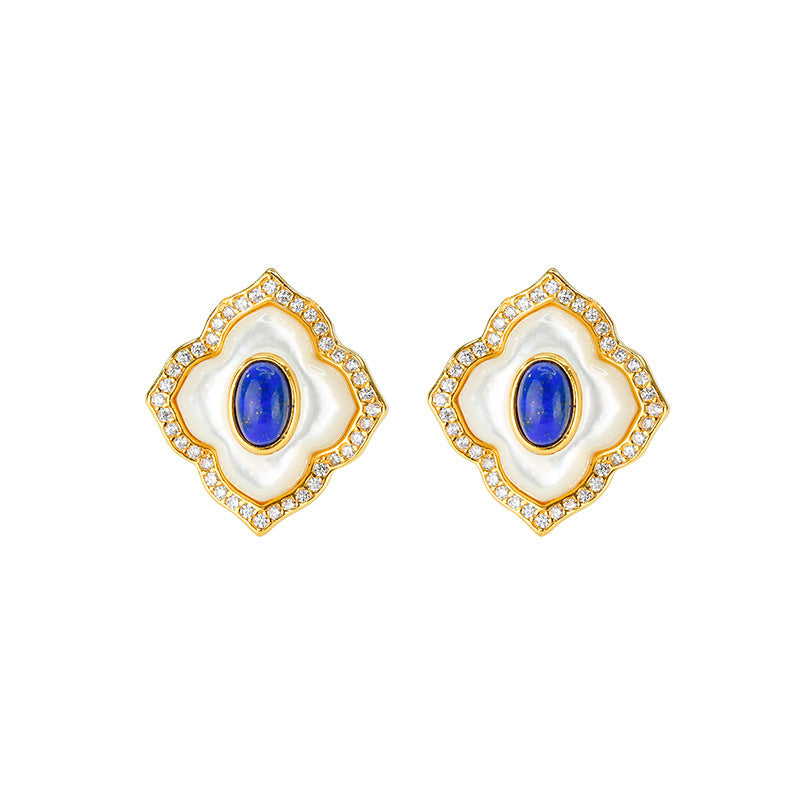 Ensemble de collier et boucles d'oreilles en argent S925 incrusté de Lapis lazuli blanc Fritillaria