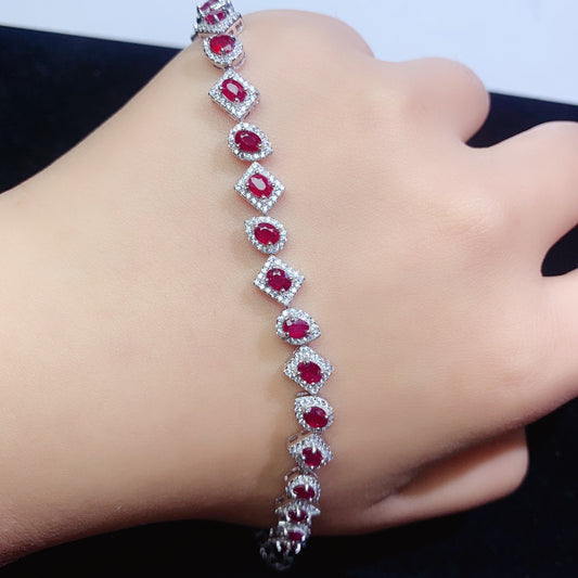 Natural ruby bracelet S925 silver set with main stone