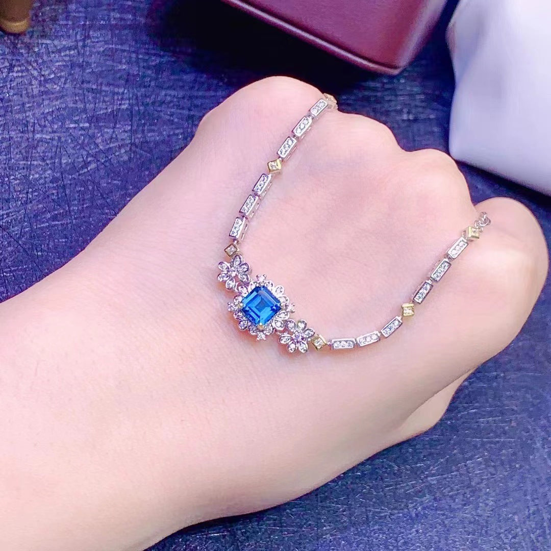 [DF]Square Blue Topaz Bracelet - Vintage Charm, Valentine's Day Gift