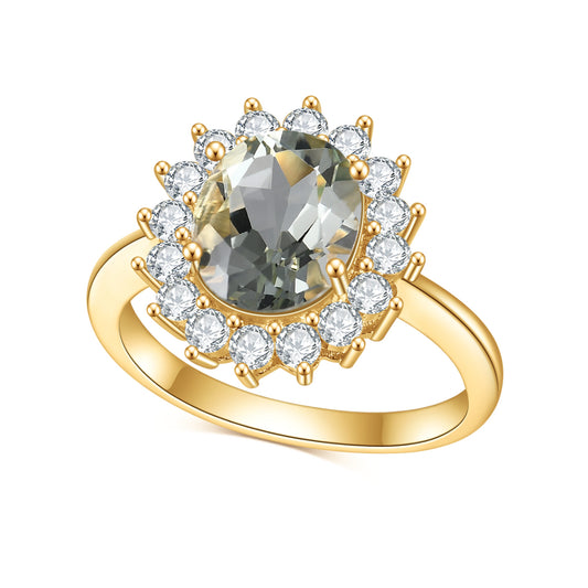 Natural Color Treasure Green Amethyst Ring s925 Silver Plated 14k Gold Inlaid Gemstone Ring