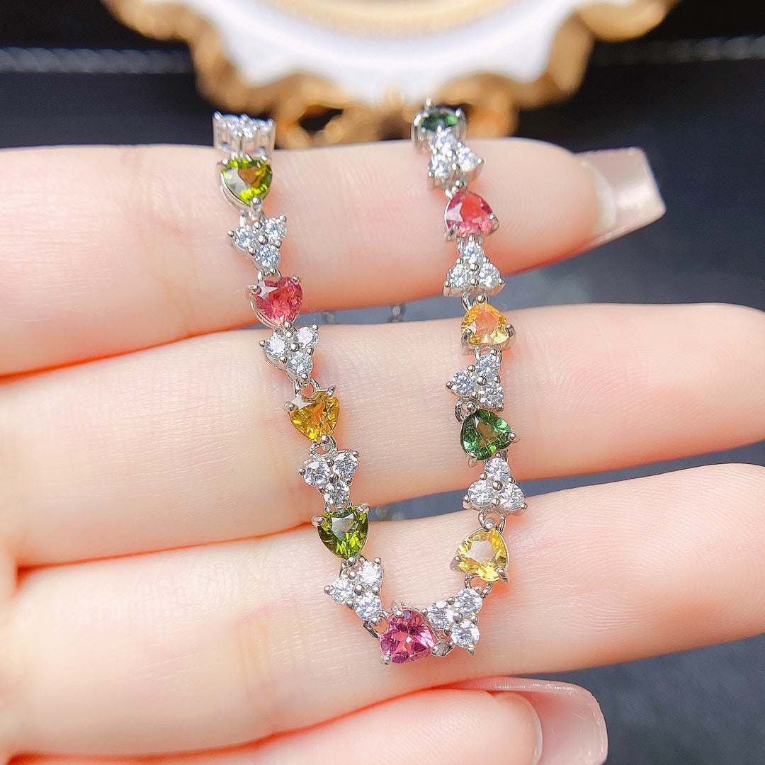 Natural tourmaline bracelet S925 silver set main stone 4*4