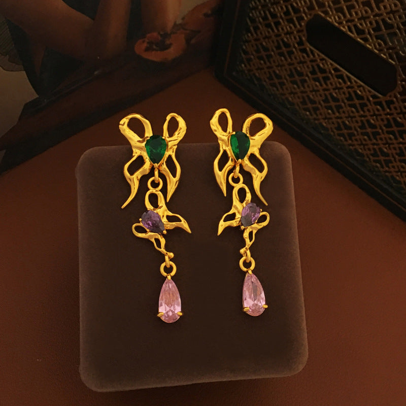 [DF] Pendientes de plata S925 originales con forma de aguja, estilo vintage, con lazo hueco, elegantes y de primera calidad, con circonitas largas 