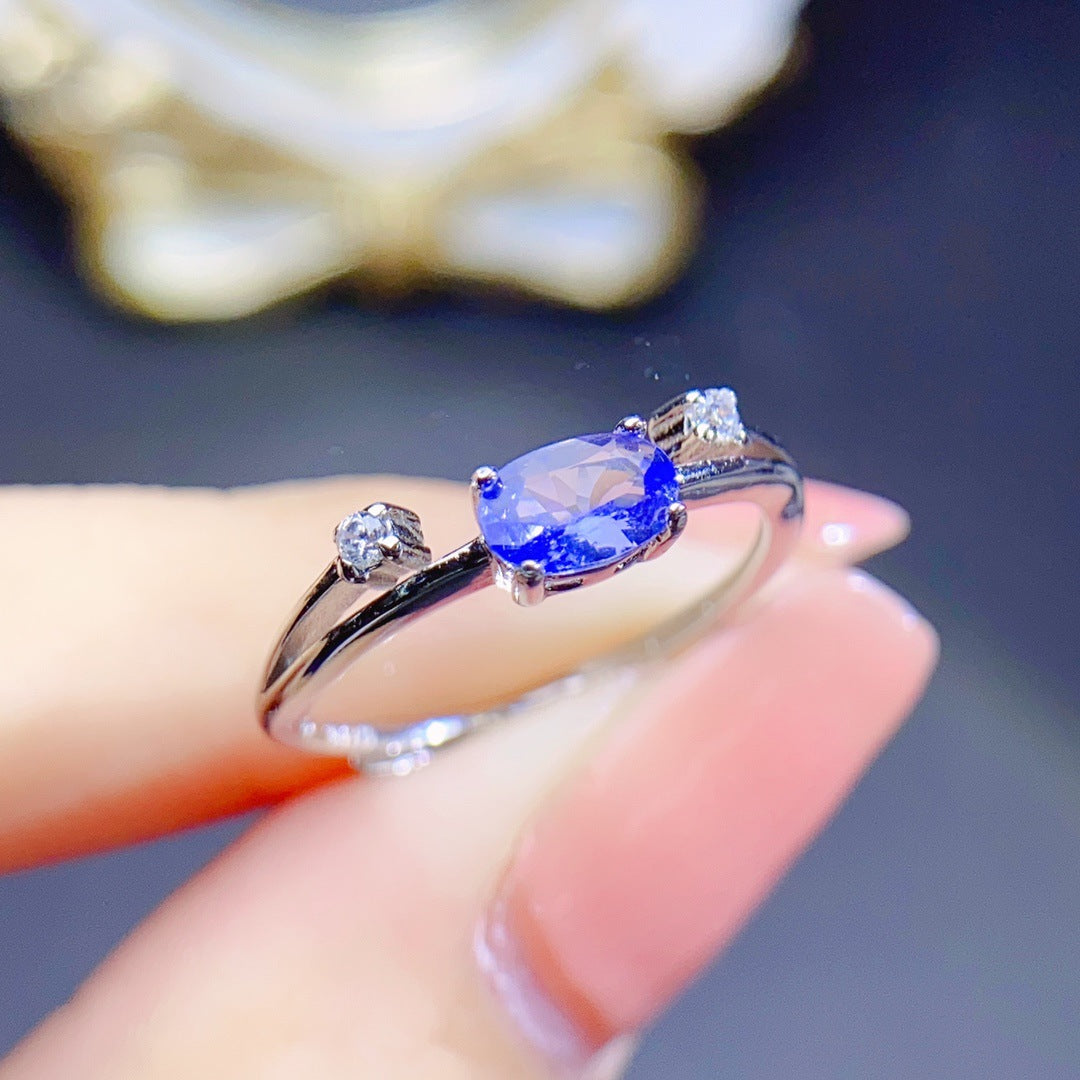 Bague Tanzanite naturelle en argent S925, sertie de pierre principale 4*6