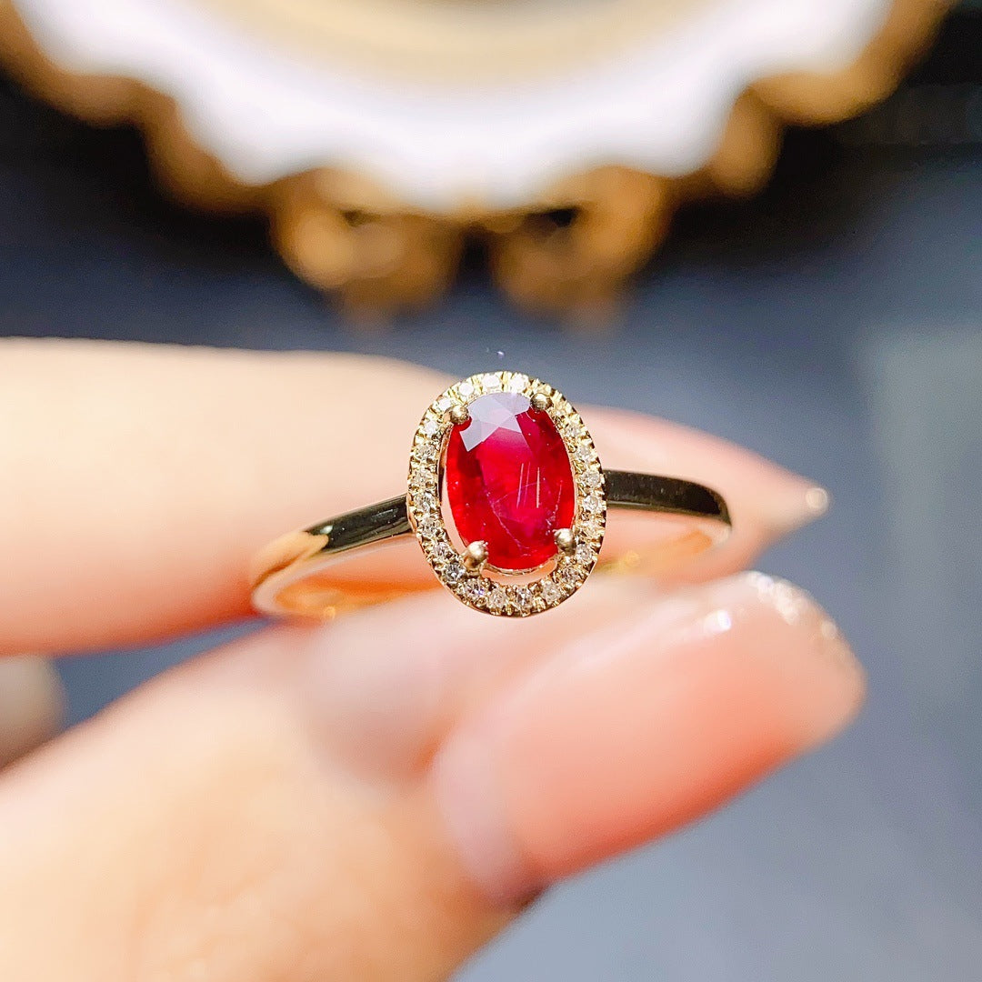 Natural ruby ring 18K gold set main stone 4*6 selling