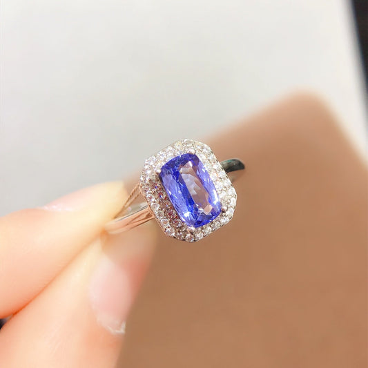 [DF]Bague en tanzanite véritable dans un élégant cadre en argent sterling