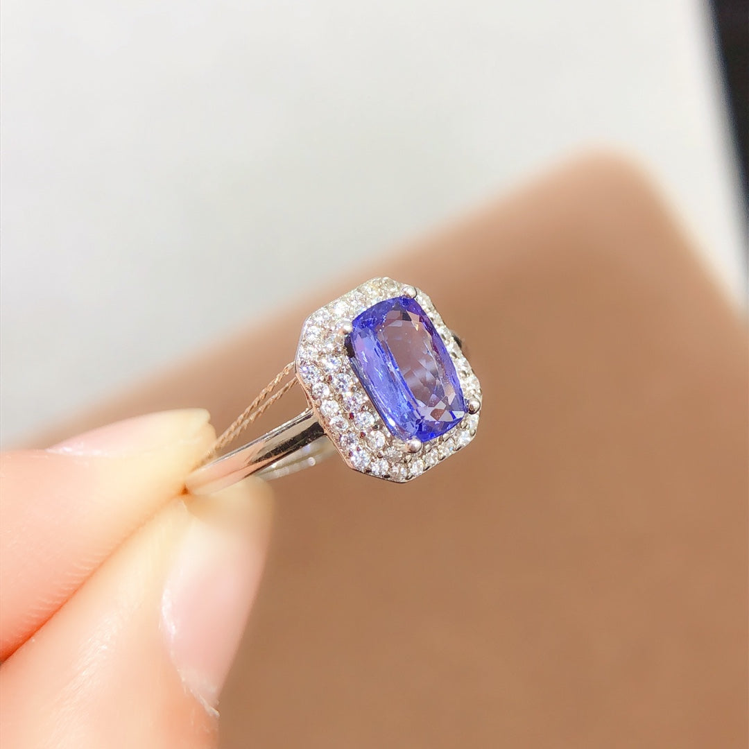 [DF]Bague en tanzanite véritable dans un élégant cadre en argent sterling