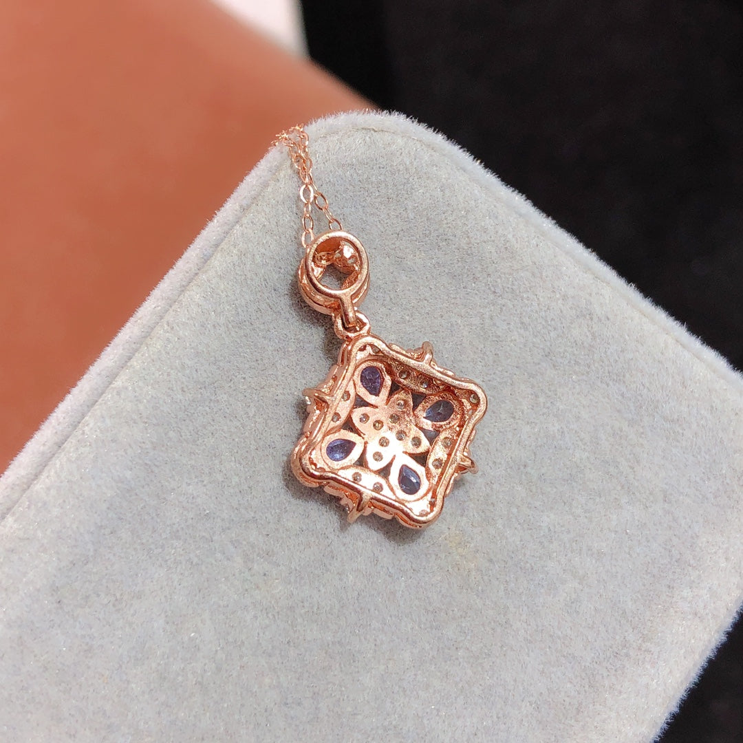 [DF] Collier pendentif unique en or 18 carats avec pierre précieuse tanzanite pour femme