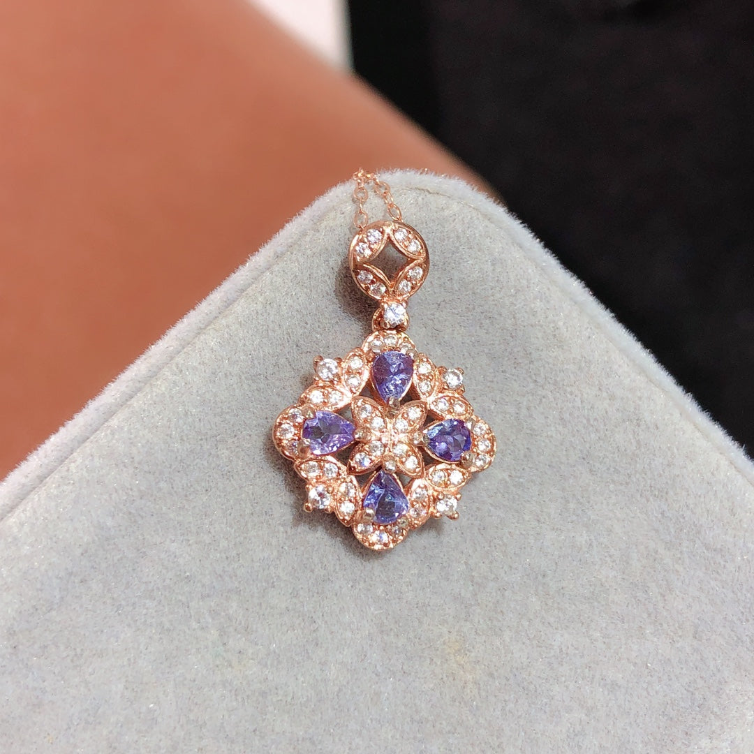 [DF] Collier pendentif unique en or 18 carats avec pierre précieuse tanzanite pour femme