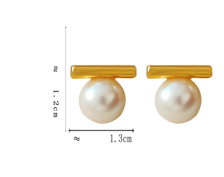 Copper -plated real gold S925 Silver Needle Simple Story Pearl Earrings Temperament Vintage Earrings New Wide Earrings